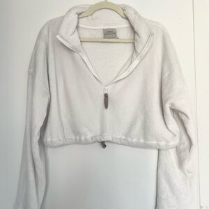 Urban Outfitters White Fleece Zip-Up Hoodie